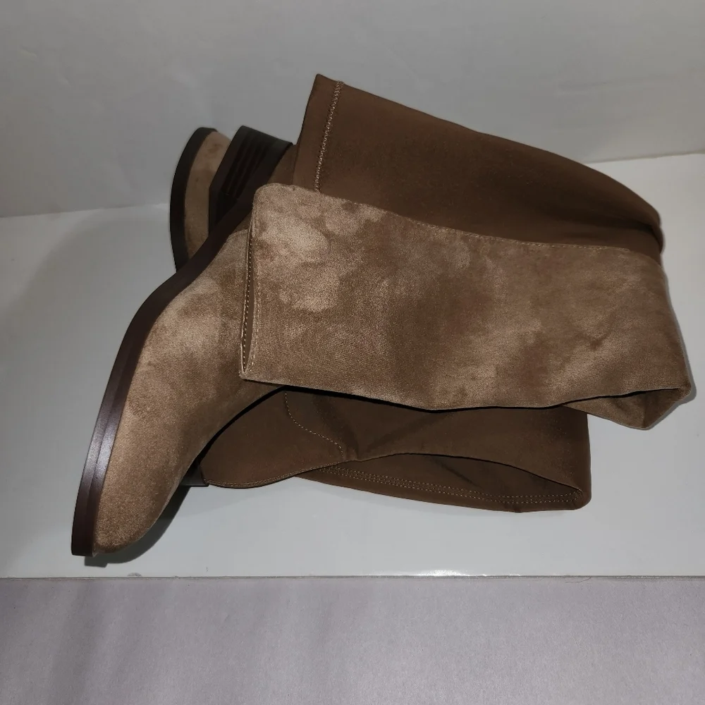 J.Crew Factory Sueded Knee High Boots with Stretch, Camel, Size 7